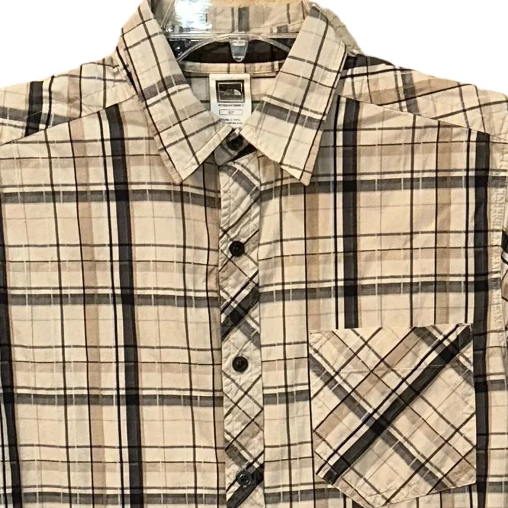 The North Face Plaid Button Down Cotton Collar Short‎ Sleeve Shirt Size Small